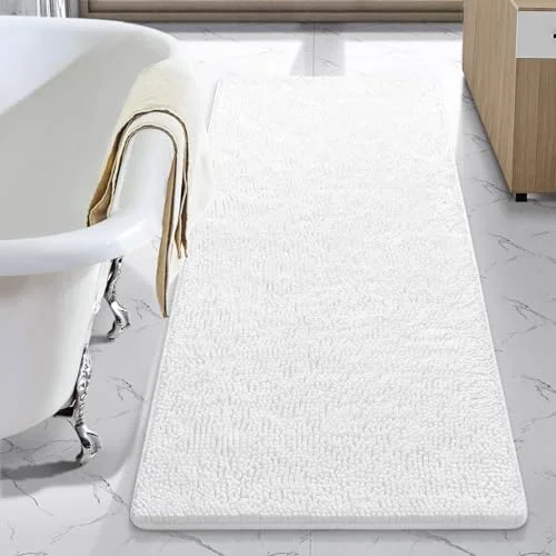 LOCHAS Luxury Chenille Bath Mat 24 × 54 in, White