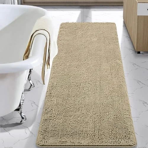LOCHAS Luxury Chenille Bath Mat 24 × 60 in, Beige
