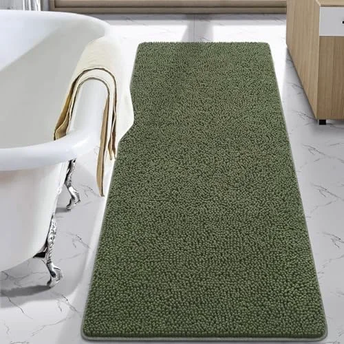 LOCHAS Luxury Chenille Bath Mat 24 × 60 in, Olive Green