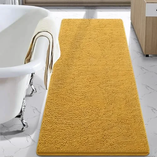 LOCHAS Luxury Chenille Bath Mat 24 × 70 in, Yellow