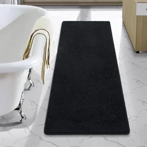 LOCHAS Luxury Chenille Bath Mat 48 × 17 in, Black