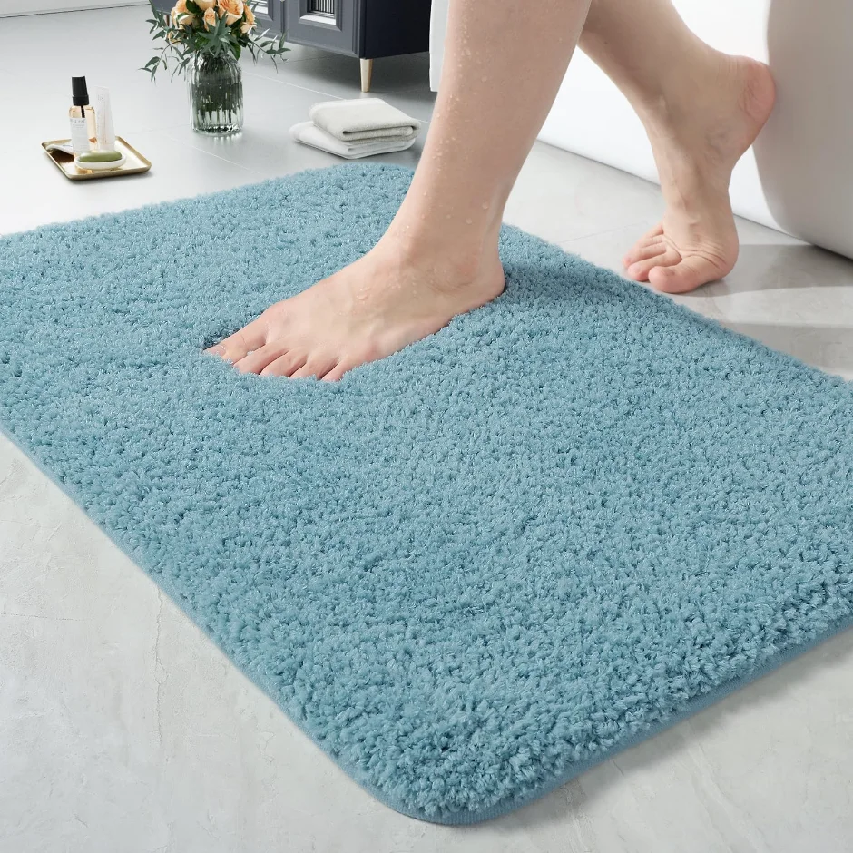 LOCHAS Microfiber Bath Mat 24 × 17 in, Spa Blue
