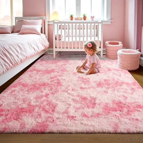 LOCHAS Rainbow Kids Rug 4 × 6 ft, Pink