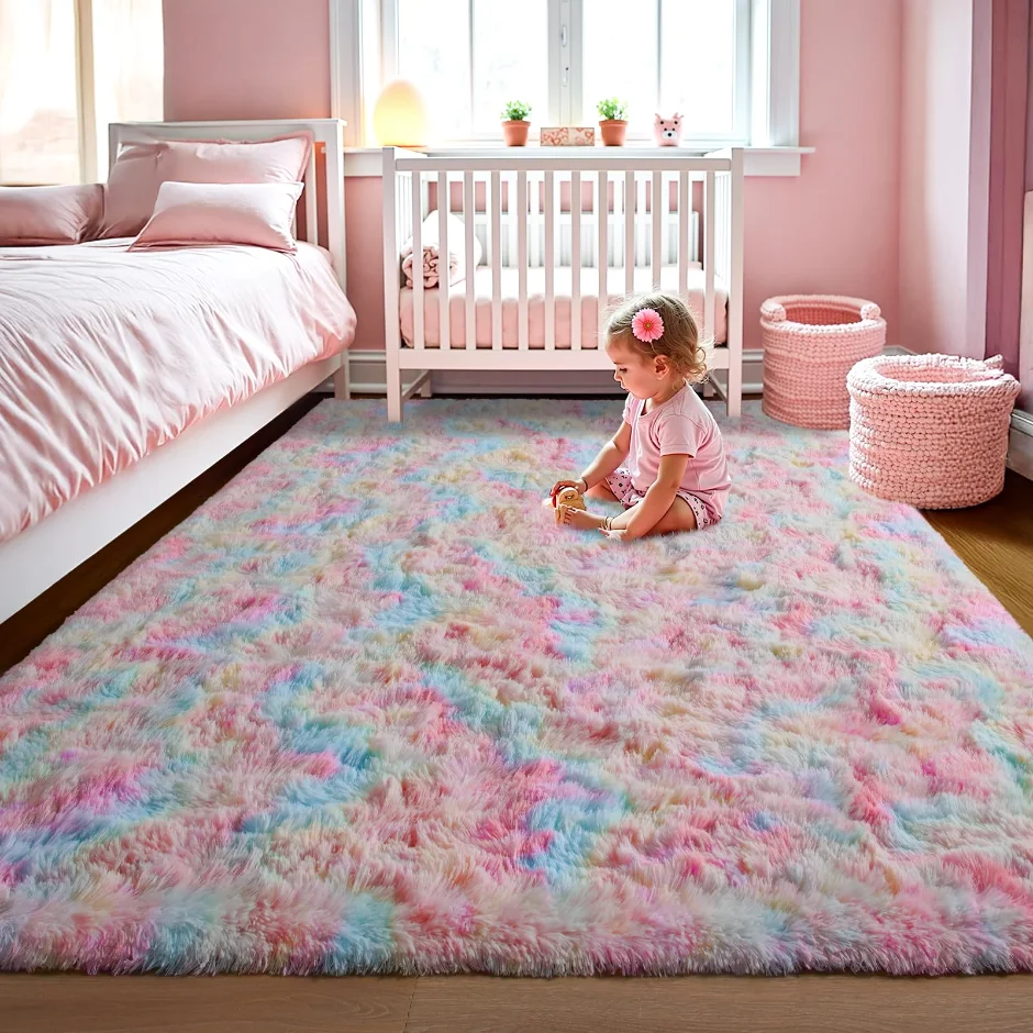 LOCHAS Rainbow Kids Rug 5 × 8 ft, Rainbow