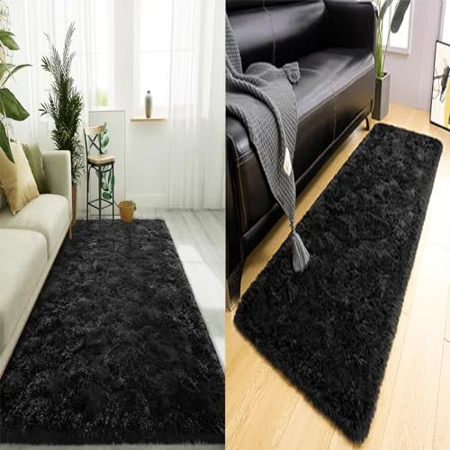 LOCHAS Shag Rug and Runner Set (2 pc) 4 × 6 + 2 × 6 ft, Black