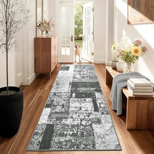 LOCHAS Washable Hallway Runner 2 × 6 ft, Black Grey