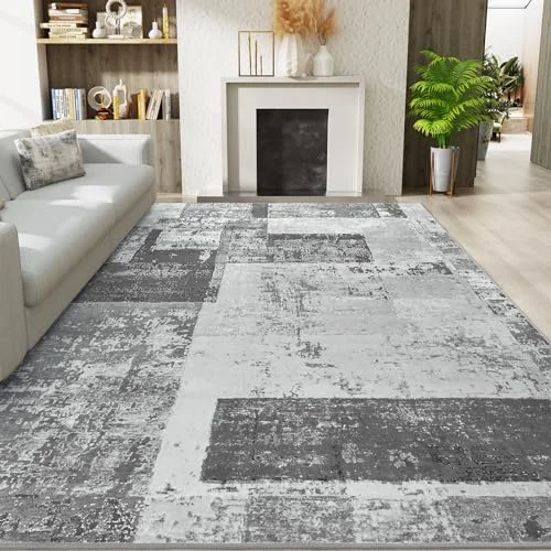 LOCHAS Washable Living Room Rug 8 × 10 ft, Grey
