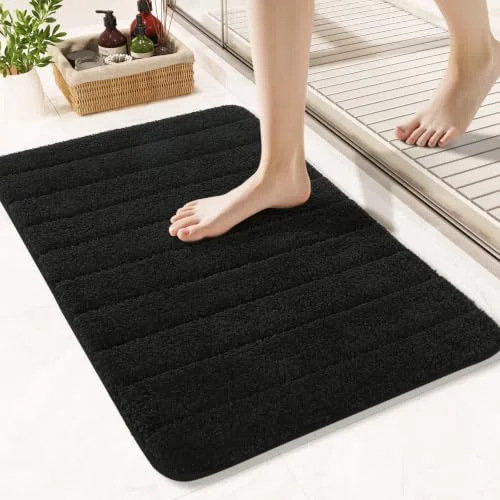 LOCHAS Chenille Bath Mat 24 × 17 in, Black