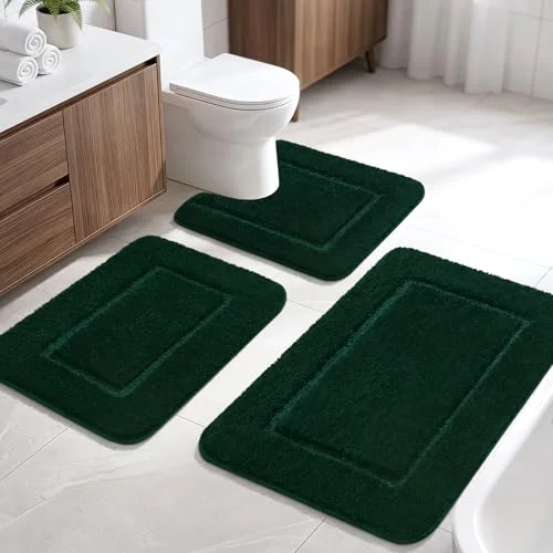 LOCHAS Chenille Bath Rug Set (3 pc), Hunter Green
