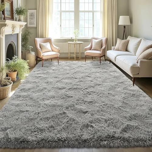LOCHAS Fluffy Shag Area Rug 6 × 9 ft, Gray