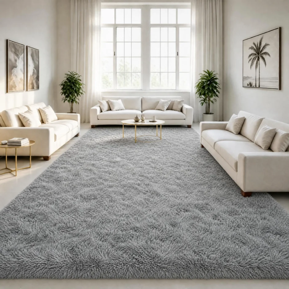 LOCHAS Fluffy Shag Area Rug 8 × 10 ft, Gray