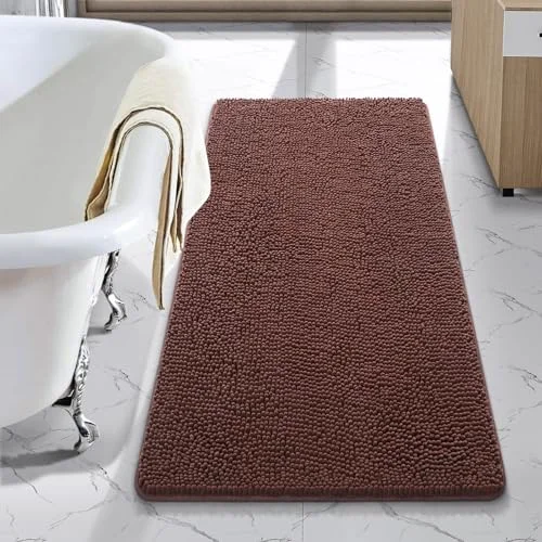 LOCHAS Luxury Chenille Bath Mat 24 × 44 in, Brown