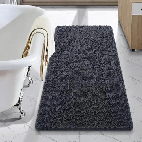LOCHAS Luxury Chenille Bath Mat 24 × 48 in, Dark Grey