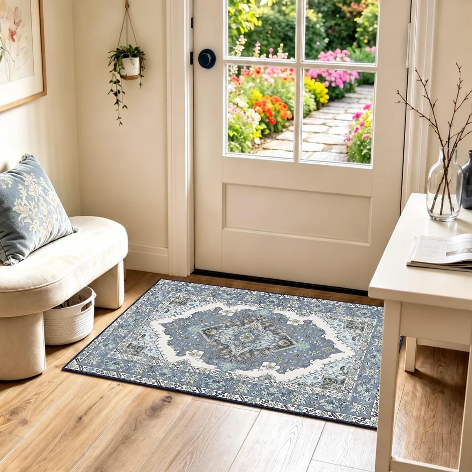 LOCHAS Washable Entryway Rug 2 × 3 ft, Blue