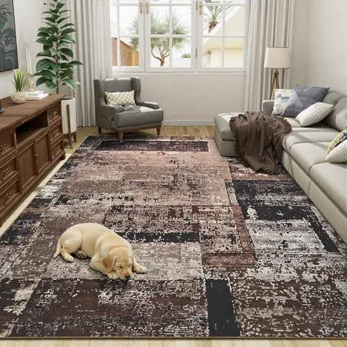 LOCHAS Washable Living Room Rug 6 × 9 ft, Brown