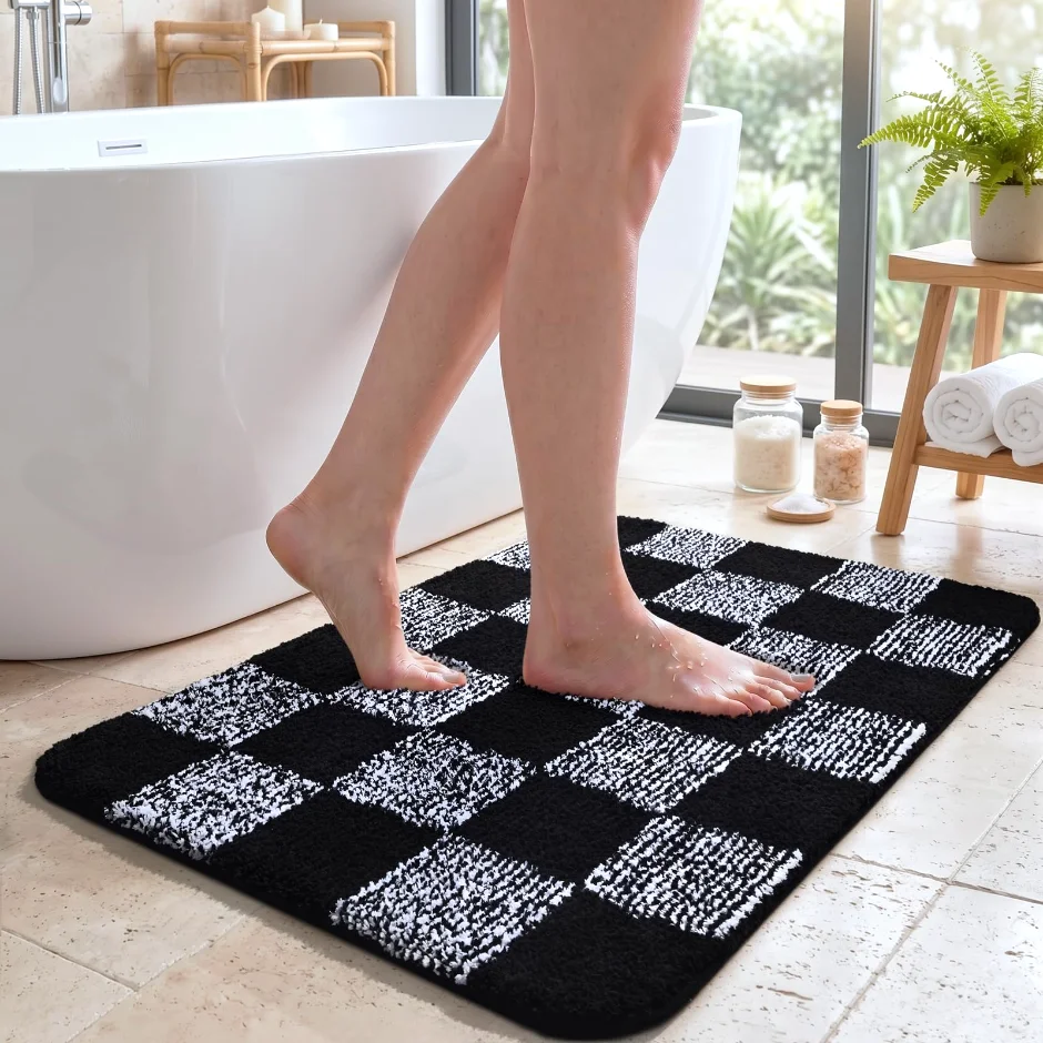 LOCHAS Checkered Bath Mat 36 × 24 in, Black