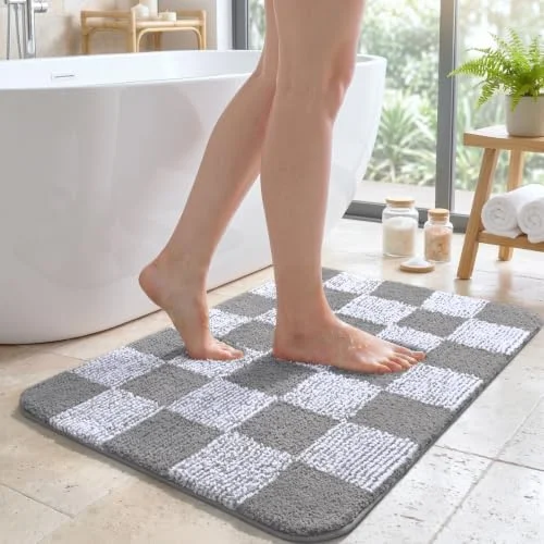 LOCHAS Checkered Bath Mat 36 × 24 in, Grey