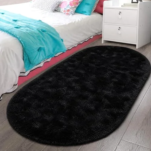 LOCHAS Fluffy Shag Area Rug 2.6 × 5.3 ft, Black