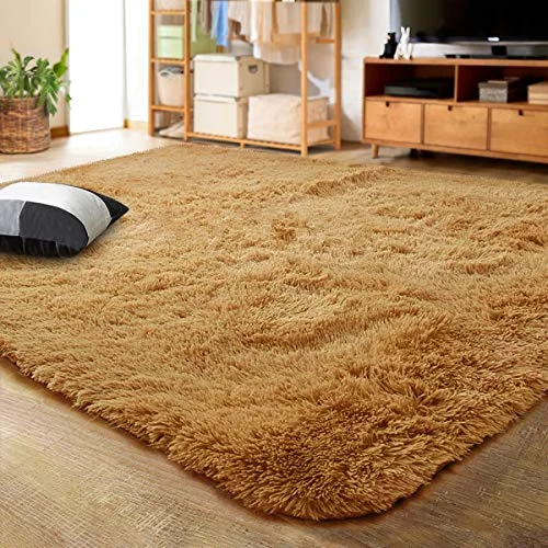 LOCHAS Fluffy Shag Area Rug 4 × 5.3 ft, Khaki