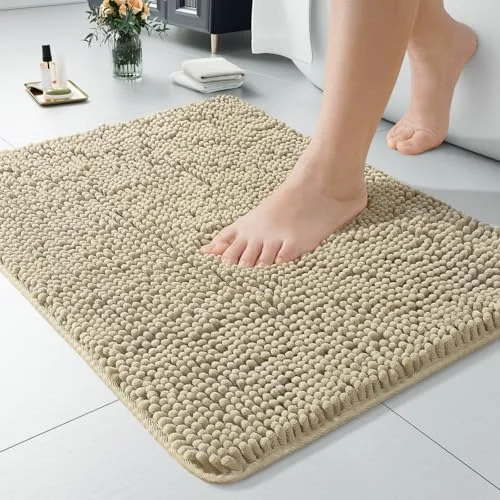 LOCHAS Luxury Chenille Bath Mat 24 × 17 in, Beige