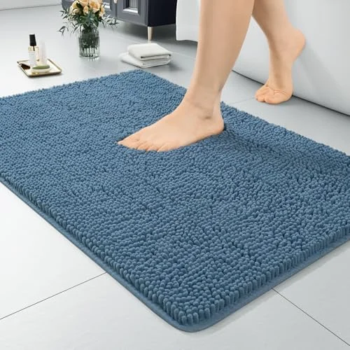 LOCHAS Luxury Chenille Bath Mat 24 × 36 in, Denim Blue