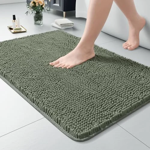 LOCHAS Luxury Chenille Bath Mat 24 × 36 in, Sage Green