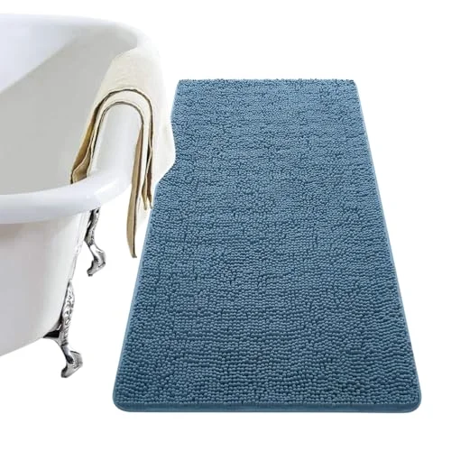 LOCHAS Luxury Chenille Bath Mat 24 × 48 in, Denim Blue