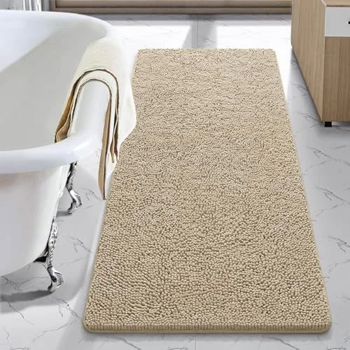 LOCHAS Luxury Chenille Bath Mat 24 × 54 in, Beige
