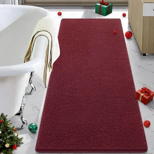 LOCHAS Luxury Chenille Bath Mat 24 × 60 in, Burgundy