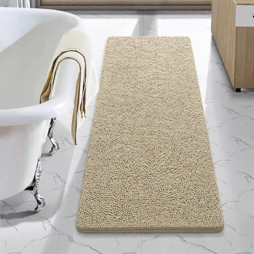 LOCHAS Luxury Chenille Bath Mat 48 × 17 in, Beige